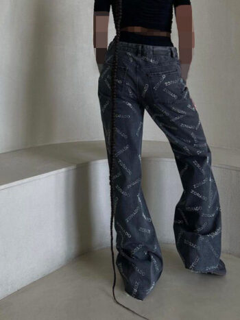 ALL OVER CRYSTAL LOGO DENIM TROUSERS
