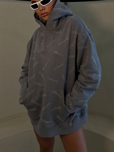 ALL OVER CRYSTAL LOGO HOODIE